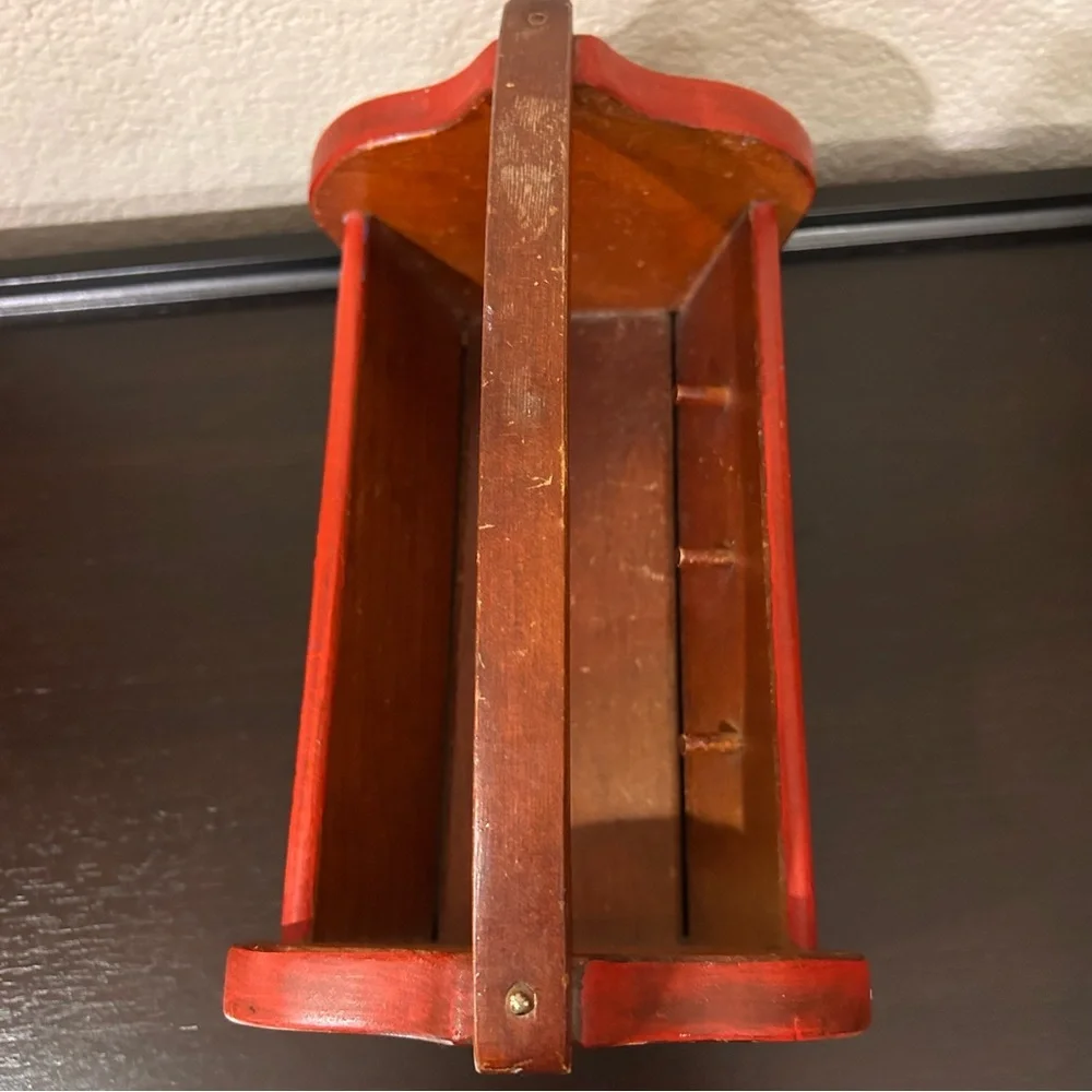 Vintage Wooden  Storage Caddy Folk Art Rustic Farmhouse Primitive handmade